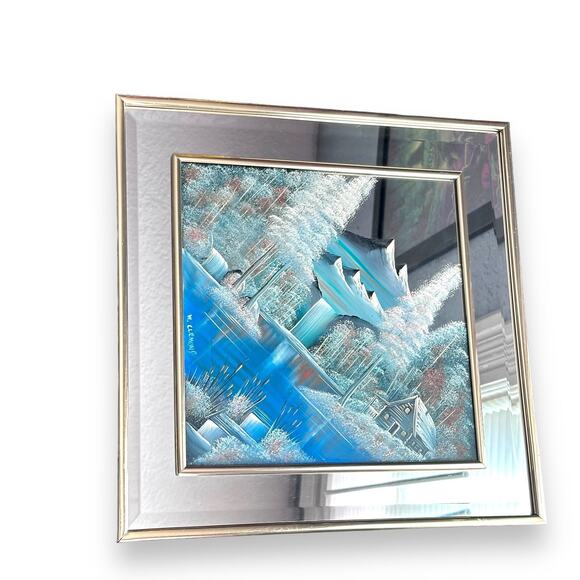 Rare "Winter Scene Lake Cabin" Original Painted on Mirror-Clemons-Pastels - Picture 9 of 16